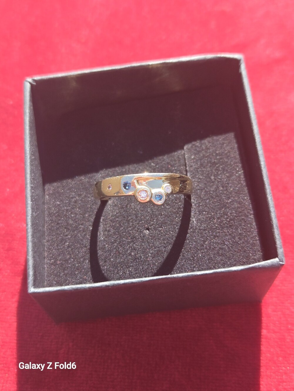 14K Yellow Gold Blue And White Diamond Band Ring-0.25 TCW